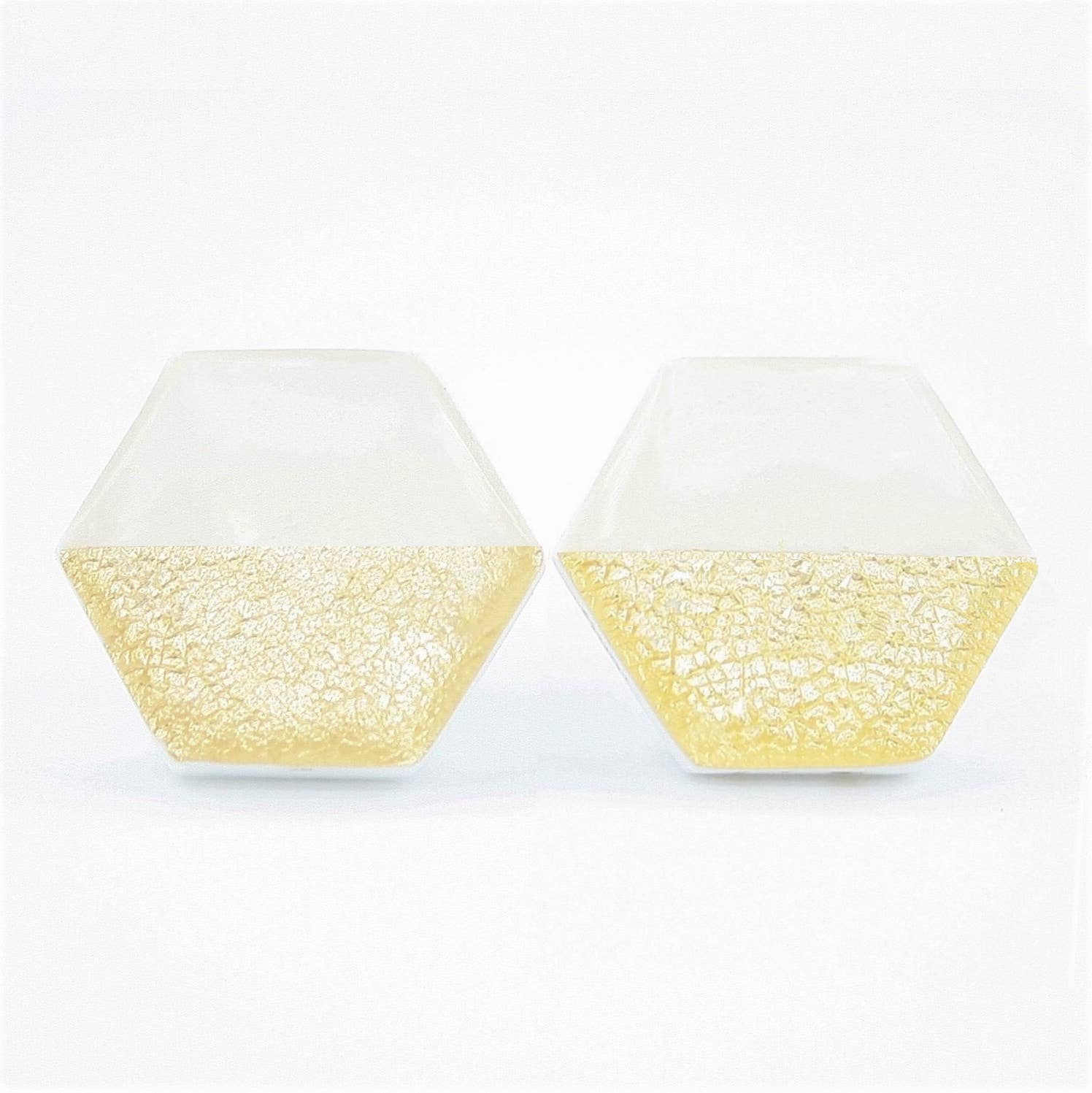 Titanium yellow polka dot hexagon mini studs with hypoallergenic nickel free posts
